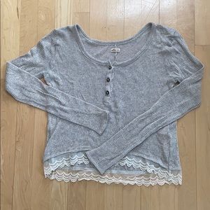Cropped Hollister Sweater with Lace Detail